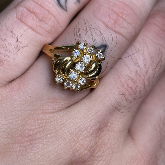 Vintage Deadstock 24KT Gold Filled Ring with Natural Tourmaline Crystals - Picture 1 of 4